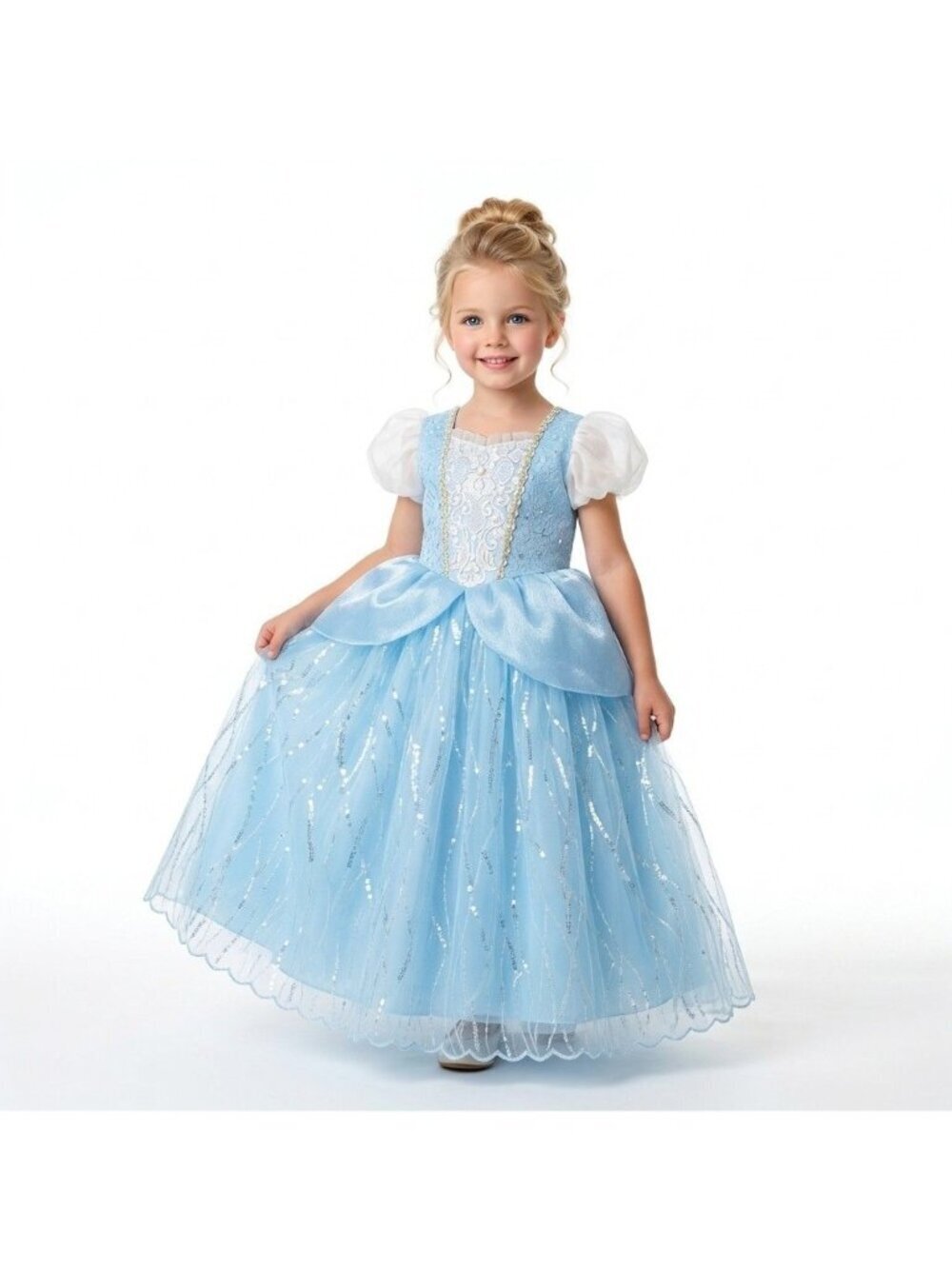 Girls Cinderella Princess Costume Dress Ice Blue Lace Tulle Birthday Party - Picture 3 of 3
